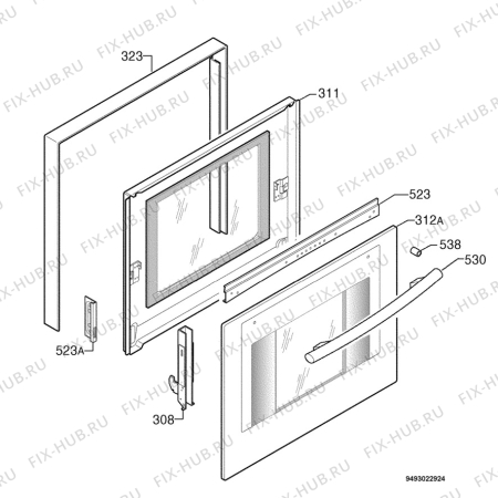 Взрыв-схема плиты (духовки) Electrolux EON6701FIX - Схема узла Door 003